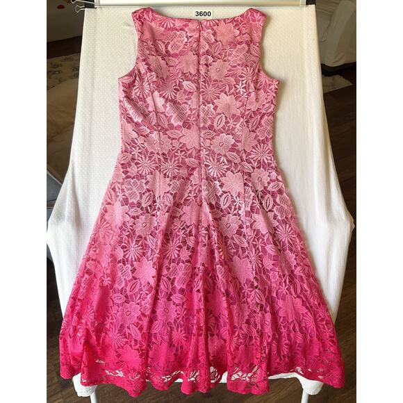 New York & Company Women Dress 6 Pink Floral Fit Flare Lace Sleeveless Boat Neck - Picture 8 of 8